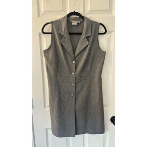 Y2K 90s Gray Collared Button Down Workwear A-Line Sleeveless Vest Dress Small